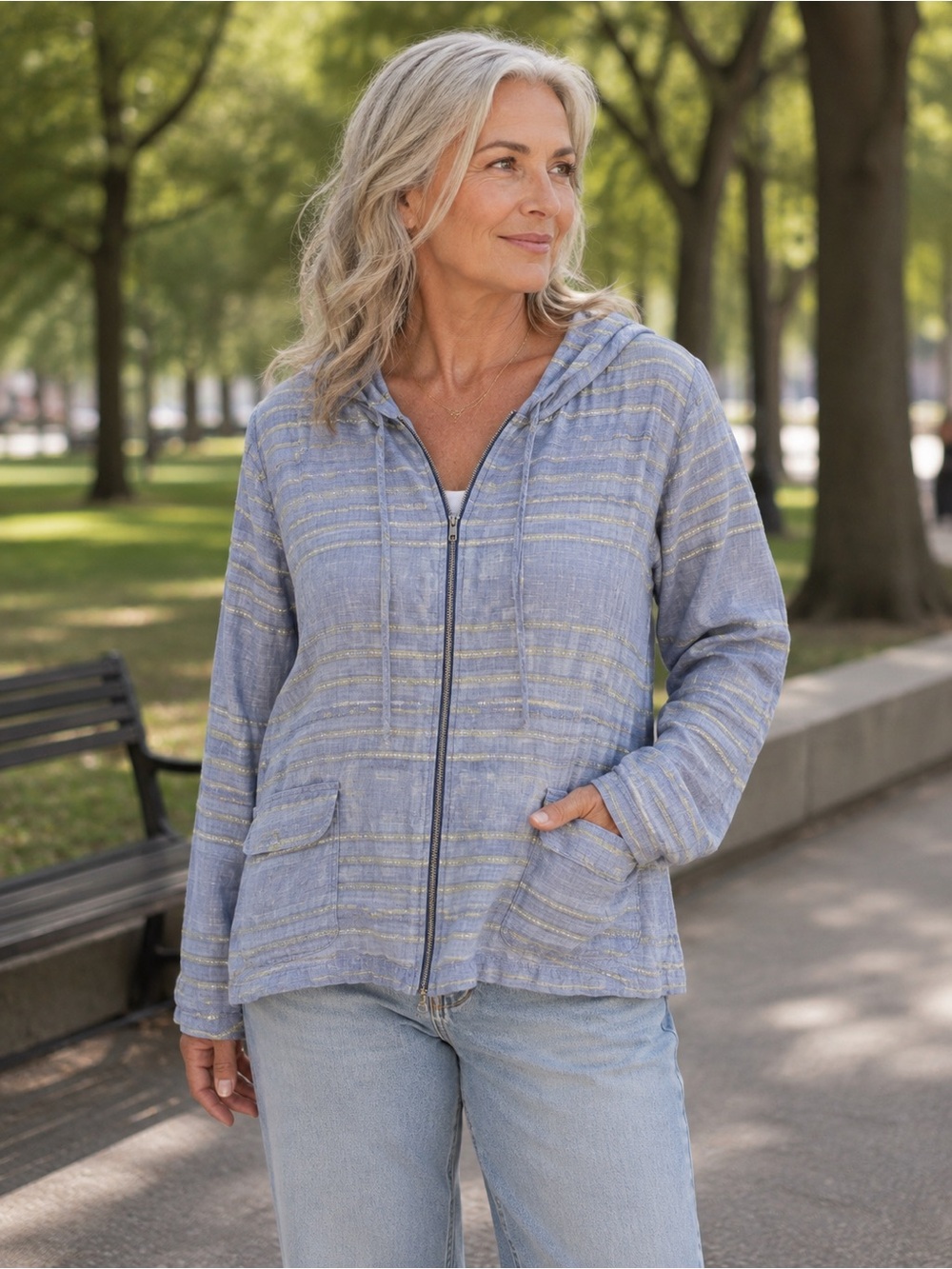 FLAX Linen Zip Up Hooded Jacket